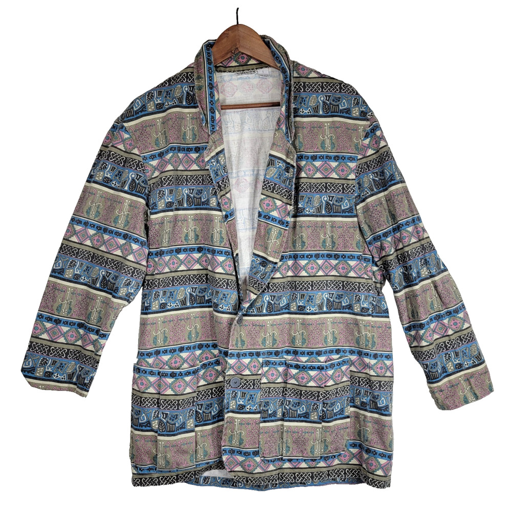 VTG Chicos Womens Blazer Jacket L Pockets Business Aztec Western 100% Cotton